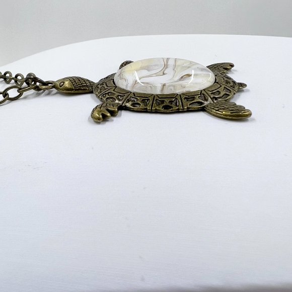 New / Handcrafted - Sweet Antiqued Gold Tone Sea Turtle 16” Chain Necklace - Picture 6 of 8